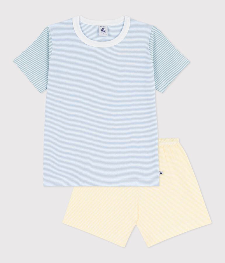 Pyjama short enfant en coton &agrave; rayures bleu JASMIN/blanc MULTICO
