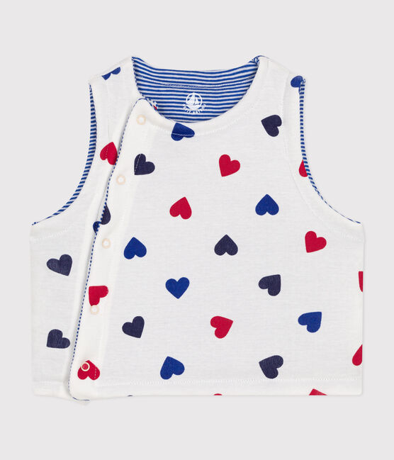 GILET SANS MANCHE REVERSIBLE EN COTON BÉBÉ blanc MARSHMALLOW/blanc MULTICO