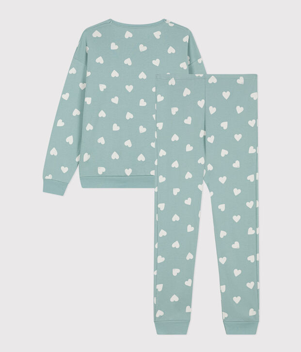 Pyjama c&oelig;ur femme en coton vert/&eacute;cru