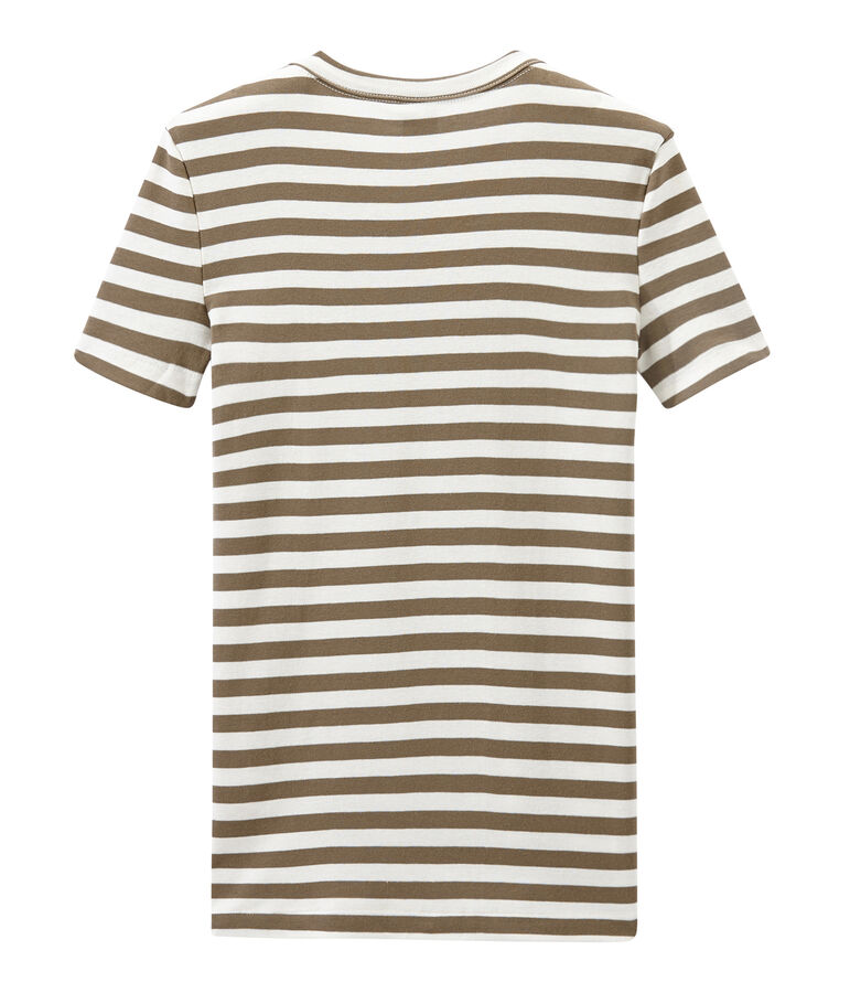 T-shirt femme en c&ocirc;te originale ray&eacute;e marron/blanc