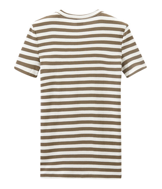 T-shirt femme en côte originale rayée marron SHITAKE/blanc MARSHMALLOW