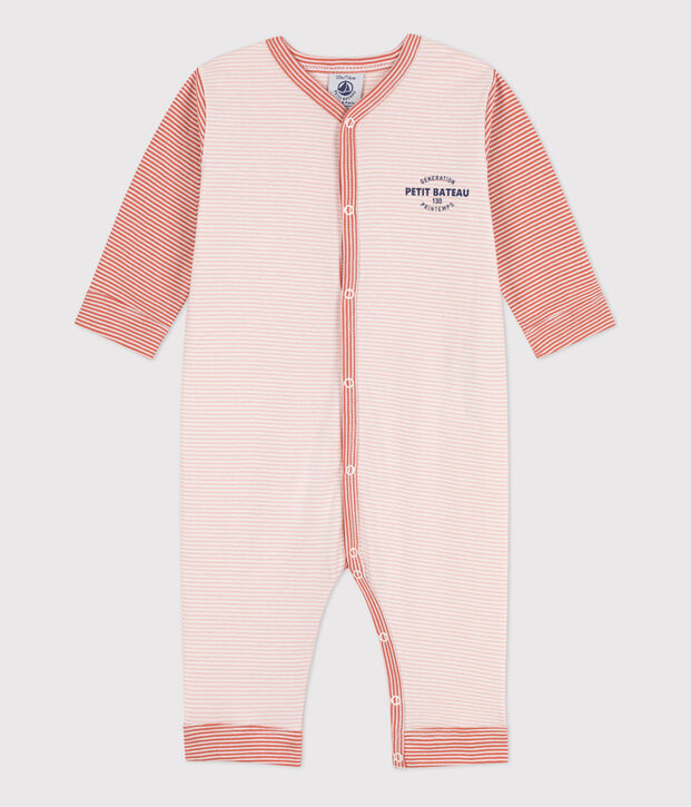 Dors-bien sans pieds milleraies en coton rose/blanc