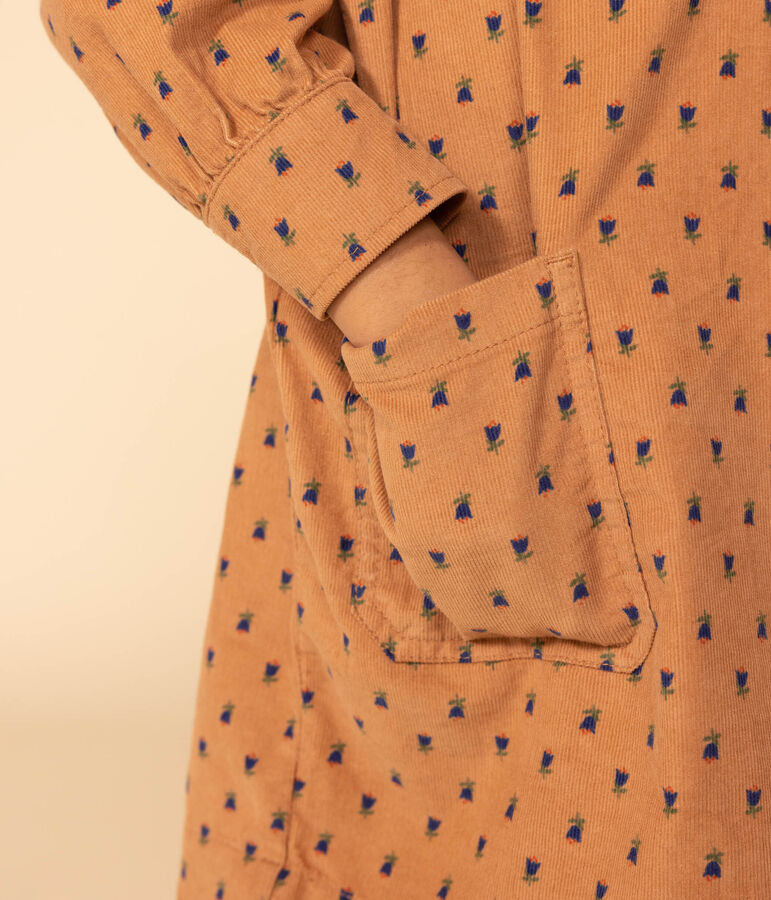 Robe manches longues en velours fleurie enfant fille rose/multicouleur