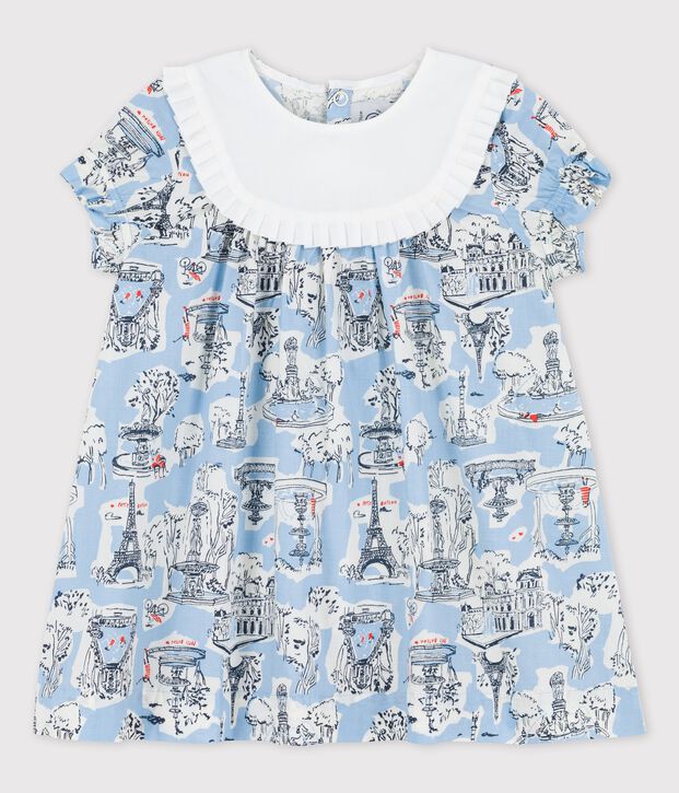Robe imprim&eacute;e Paris en popeline b&eacute;b&eacute; blanc/multicouleur