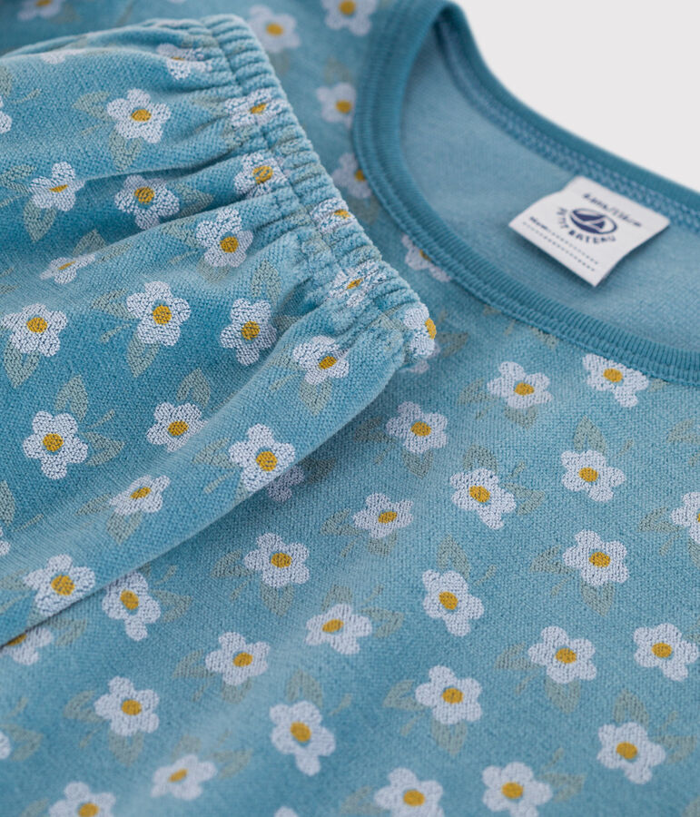 Pyjama fleur petite fille en velours bleu/multicouleur