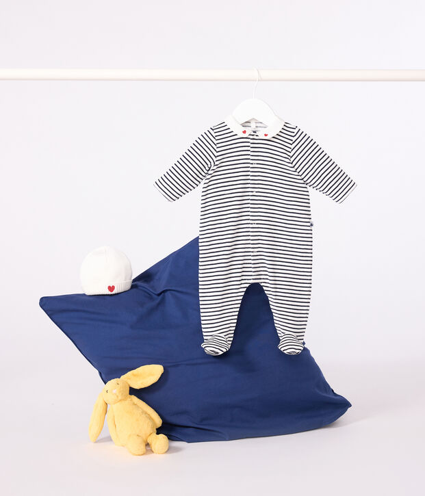 Pyjama b&eacute;b&eacute; en velours &agrave; col imprim&eacute; blanc/bleu