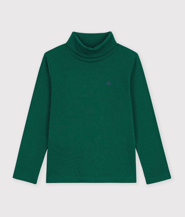 Sous-pull enfant en coton uni vert fonc&eacute;