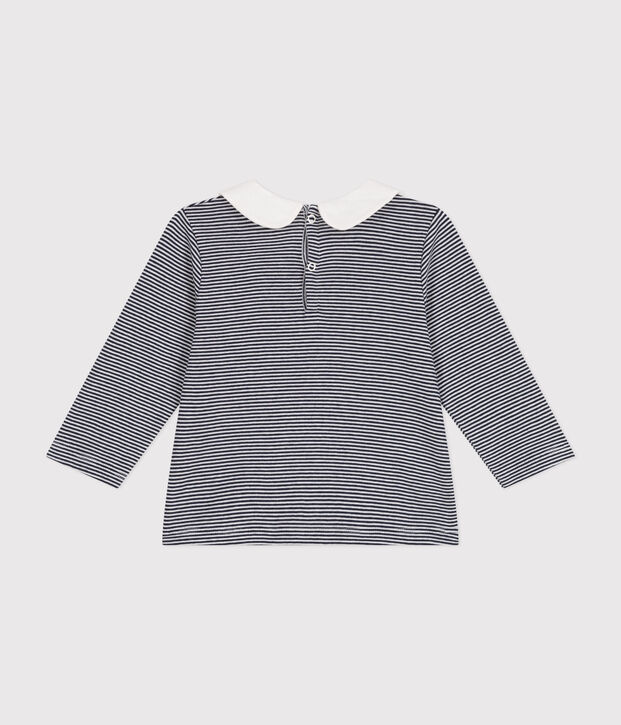 Blouse avec col en coton b&eacute;b&eacute; bleu/blanc