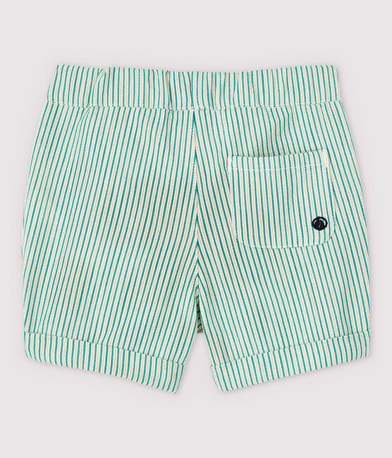 Short rayé en serge craquante bébé garçon blanc MARSHMALLOW/vert GAZON