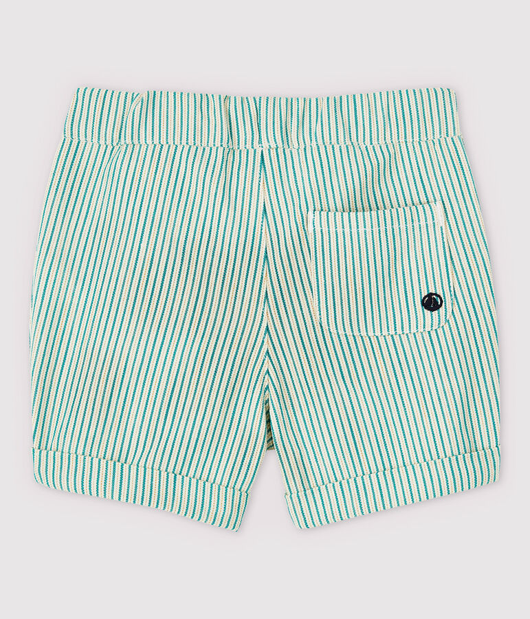 Short ray&eacute; en serge craquante b&eacute;b&eacute; gar&ccedil;on blanc MARSHMALLOW/vert GAZON