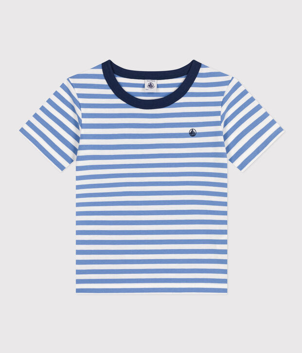 Tee-shirt ray&eacute; en jersey l&eacute;ger enfant gar&ccedil;on bleu/blanc