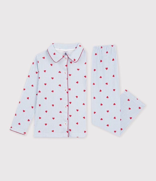 Pyjama boutonn&eacute; enfant en coton &agrave; c&oelig;urs blanc/multicouleur