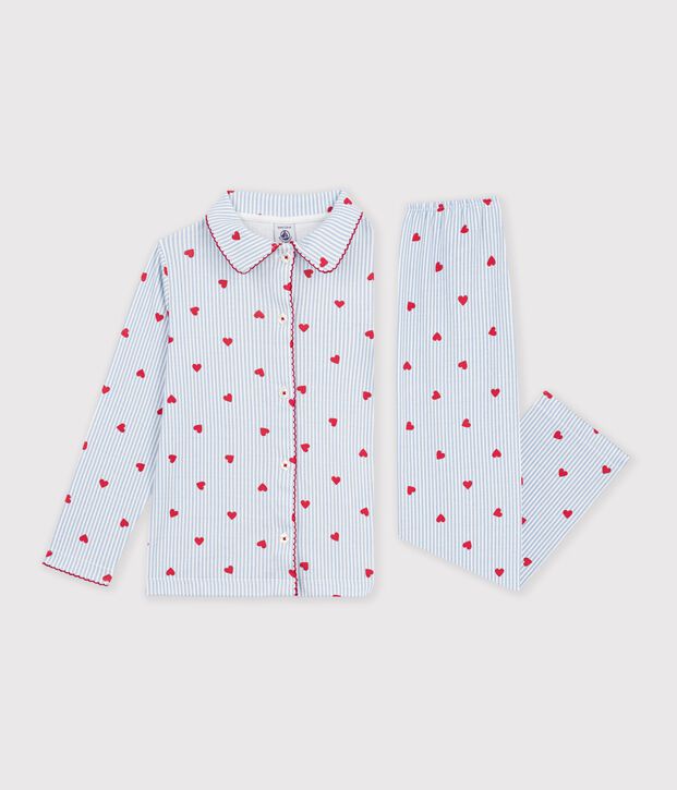 Pyjama boutonn&eacute; enfant en coton &agrave; c&oelig;urs blanc/multicouleur