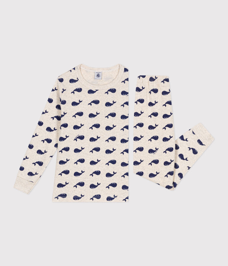 Pyjama enfant en coton imprim&eacute; baleines beige MONTELIMAR/bleu MEDIEVAL