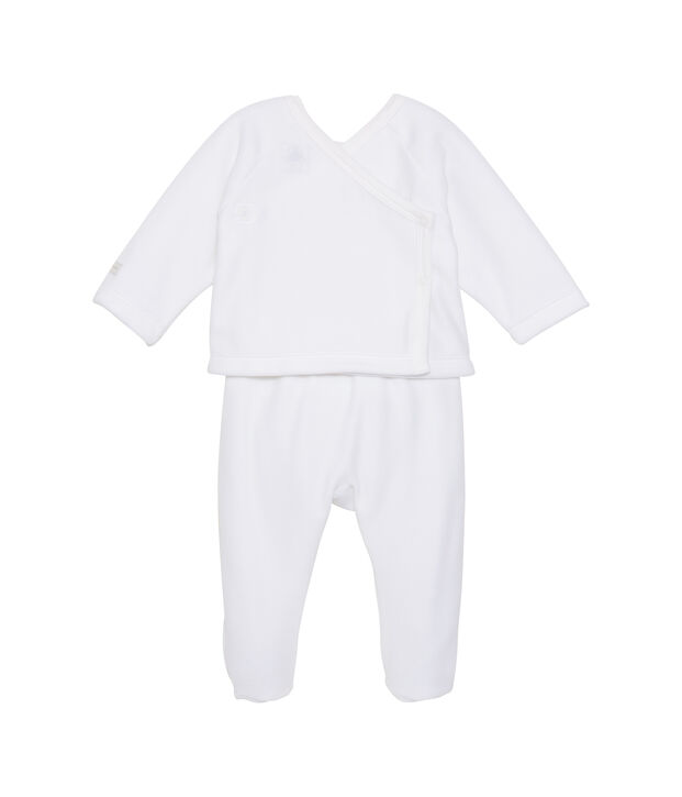 Ensemble b&eacute;b&eacute; mixte brassi&egrave;re et pantalon blanc/gris