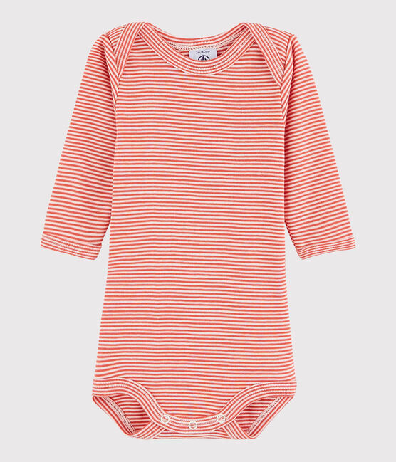 Body manches longues bébé fille-garçon orange OURSIN/blanc MARSHMALLOW