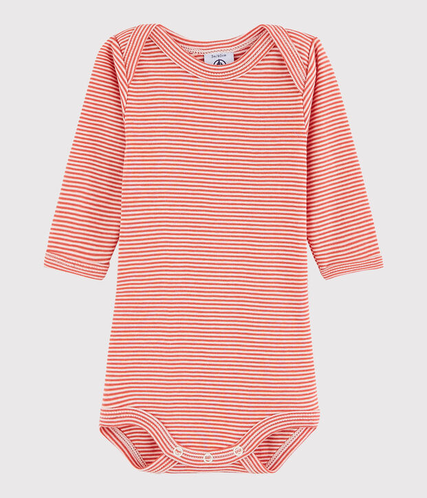 Body manches longues b&eacute;b&eacute; fille-gar&ccedil;on orange/blanc