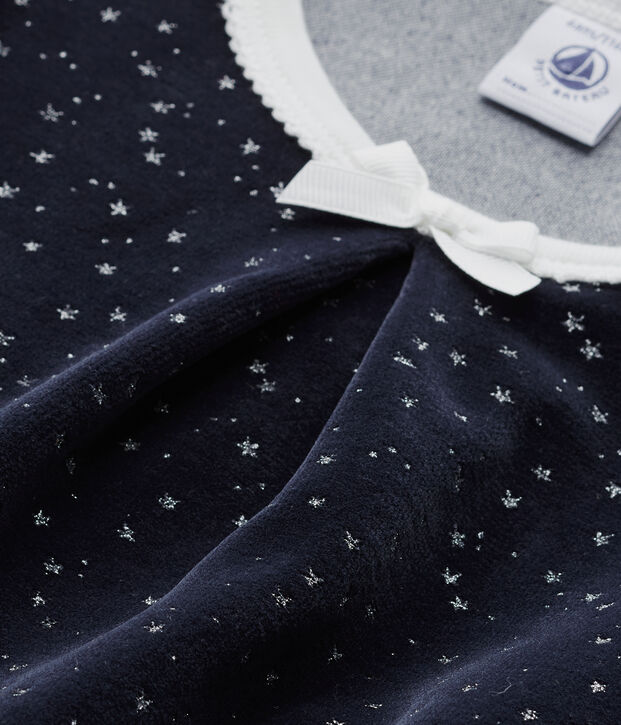 Chemise de nuit fille en bouclette velours bleu/gris