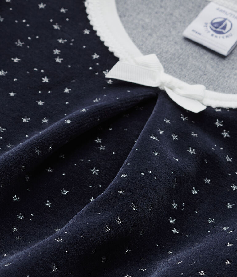 Chemise de nuit fille en bouclette velours bleu/gris