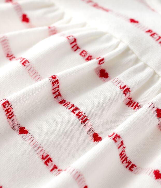 Robe body jacquard en coton bio b&eacute;b&eacute; blanc/rouge