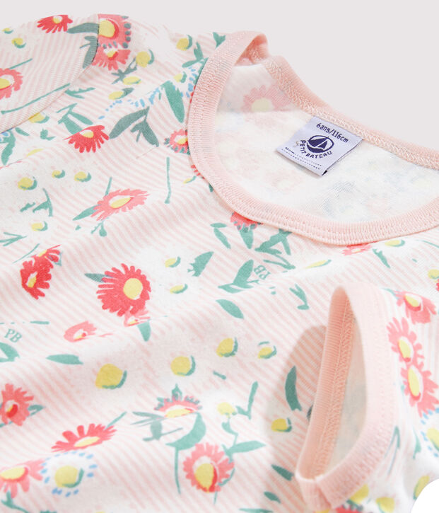 Chemise de nuit petite fille en c&ocirc;te blanc/multicouleur