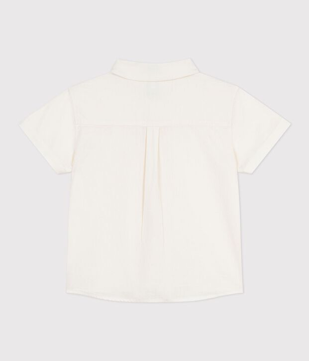 Chemise enfant en coton lin &agrave; manches courtes blanc