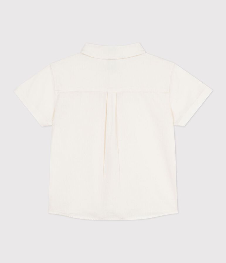 Chemise enfant en coton lin &agrave; manches courtes blanc