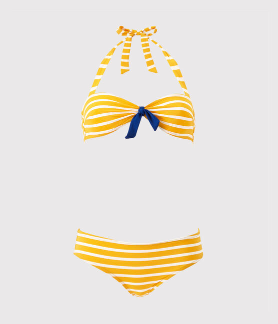 Maillot de bain 2 pièces femme rayé orange FUSION/blanc MARSHMALLOW