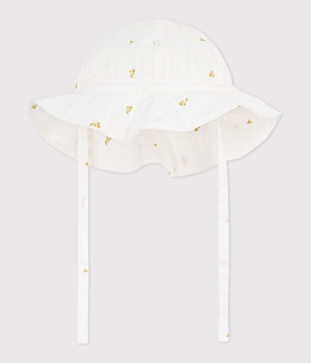 Capeline b&eacute;b&eacute; fille en popeline imprim&eacute; fleurs blanc/vert