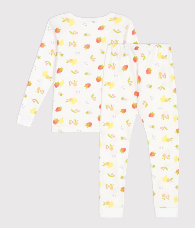 Pyjama tr&egrave;s ajust&eacute; enfant en coton imprim&eacute; fruits blanc MARSHMALLOW/blanc MULTICO