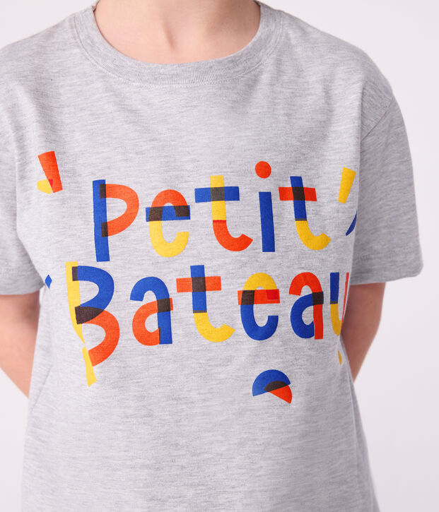 Tee-shirt enfant &agrave; manches courtes imprim&eacute; gris chin&eacute;