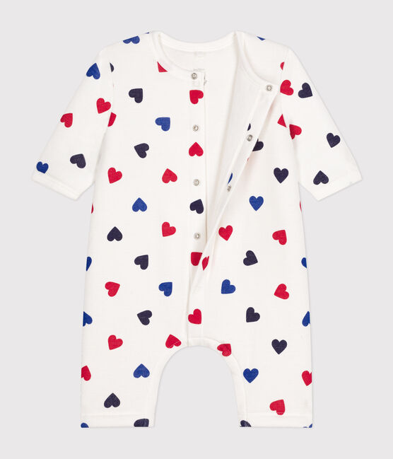 Combinaison longue ouatinée en coton bébé blanc MARSHMALLOW/blanc MULTICO
