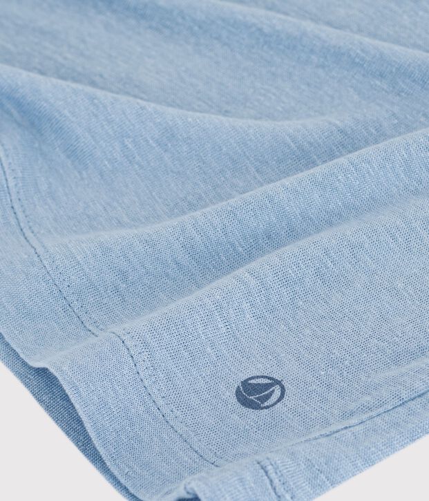 Tee-shirt femme en lin manches courtes uni bleu clair