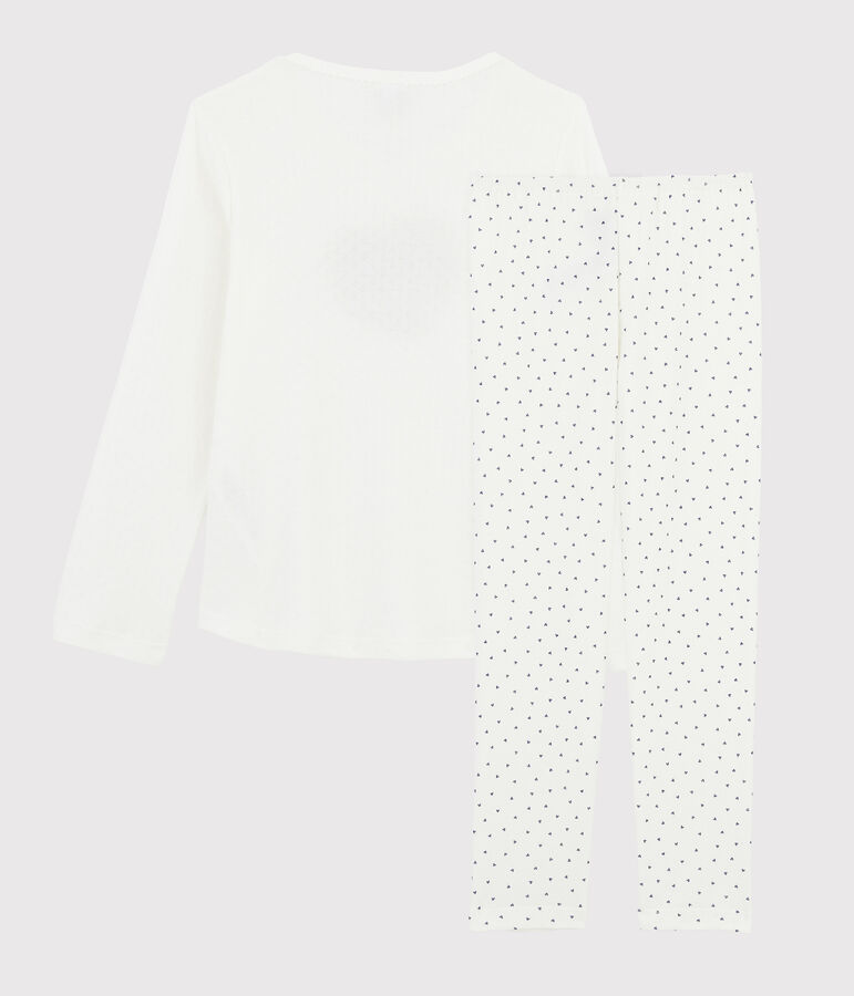 Pyjama mini c&oelig;urs petite fille en c&ocirc;te blanc MARSHMALLOW/bleu MEDIEVAL