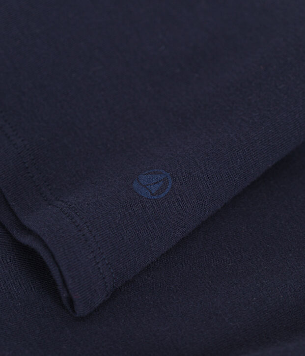 Tee-shirt l'Iconique manches longues col V en c&ocirc;te unie femme bleu