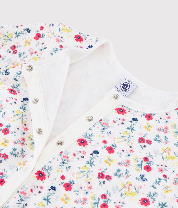 Combinaison &agrave; fleurs petite fille en bouclette &eacute;ponge gratt&eacute;e blanc/multicouleur