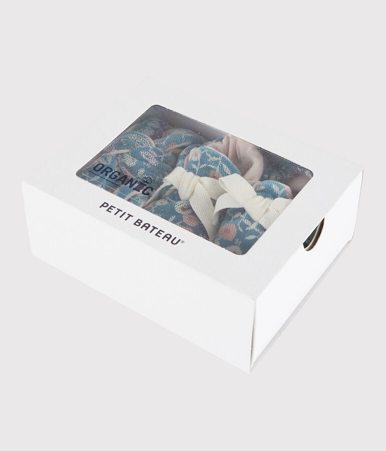 Lot bandeau et chaussons fleuri b&eacute;b&eacute; fille en velours MOZAIK/&eacute;cru MULTICO