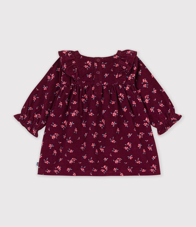 Robe b&eacute;b&eacute; en velours manches longues imprim&eacute;e &agrave; fleurs rouge/multicouleur