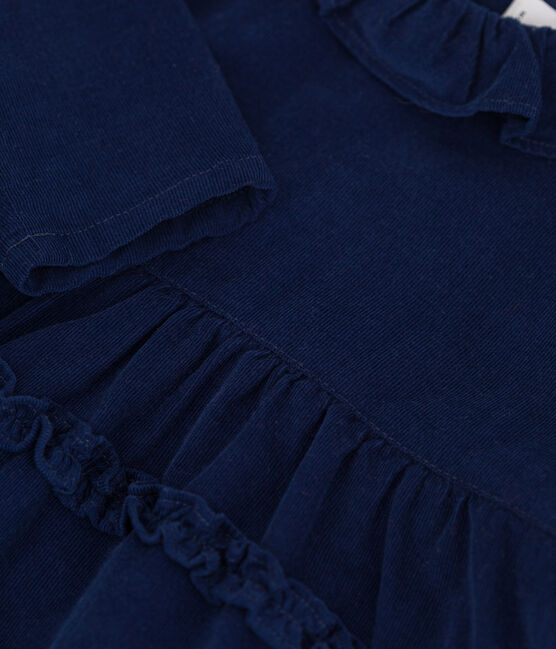 Robe manches longues bébé en velours extra fin BLEU FONCE