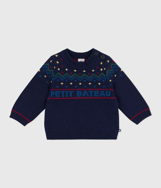 Pull bébé en laine et coton à motifs bleu SOIR/ MULTICO