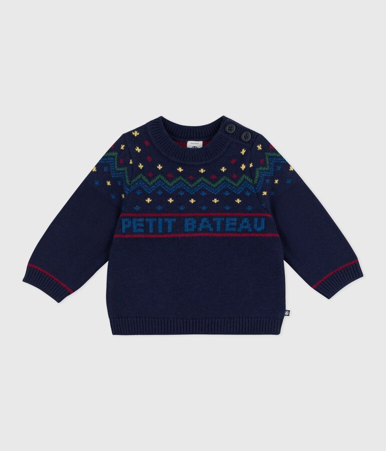 Pull b&eacute;b&eacute; en laine et coton &agrave; motifs bleu SOIR/ MULTICO