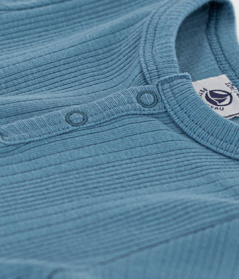 Body manches courtes col tunisien en coton b&eacute;b&eacute; bleu LAVIS