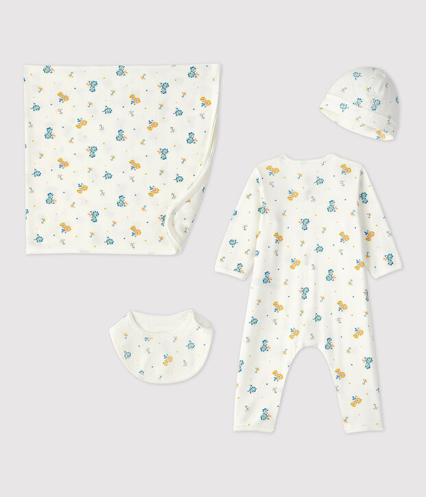 Coffret cadeau naissance fleurs b&eacute;b&eacute; en coton biologique multicouleur