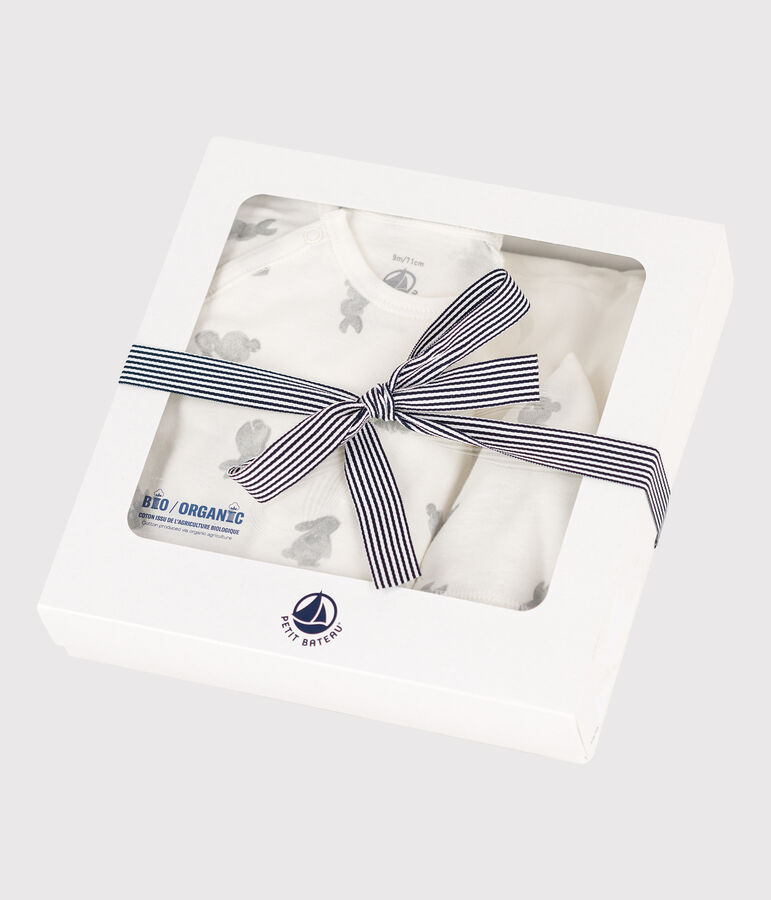 Lot 3 pi&egrave;ces en coton b&eacute;b&eacute; blanc MARSHMALLOW/gris GRIS