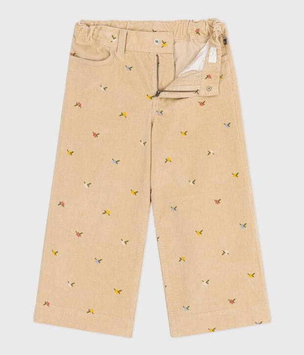Pantalon enfant en velours &agrave; motifs beige/multicouleur