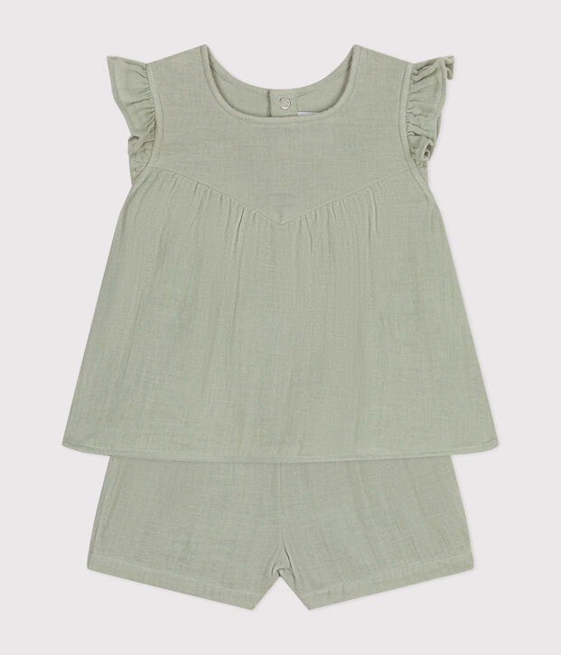 Ensemble blouse et short en gaze de coton b&eacute;b&eacute; vert