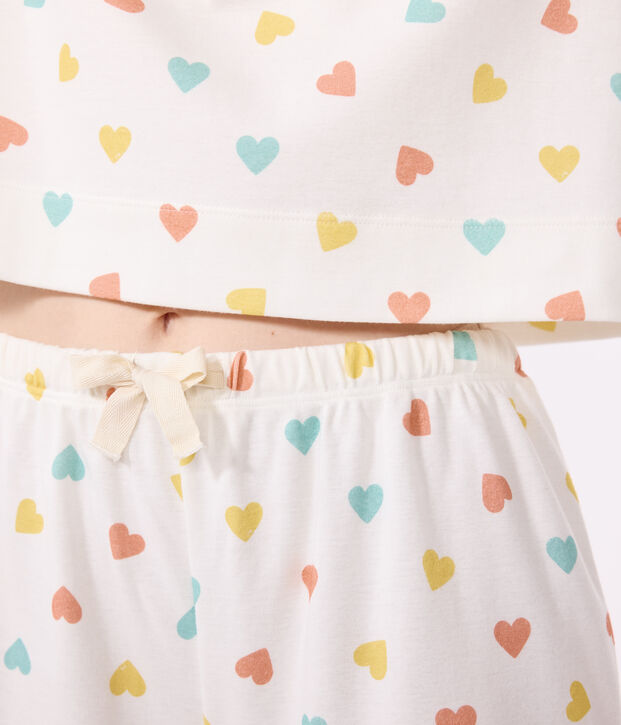 Pyjama short femme en coton imprim&eacute; c&oelig;urs blanc/multicouleur