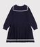 Robe enfant en coton manches longue unie bleu marine
