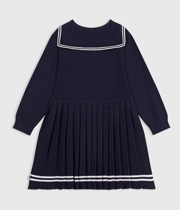 Robe enfant en coton manches longue unie bleu marine