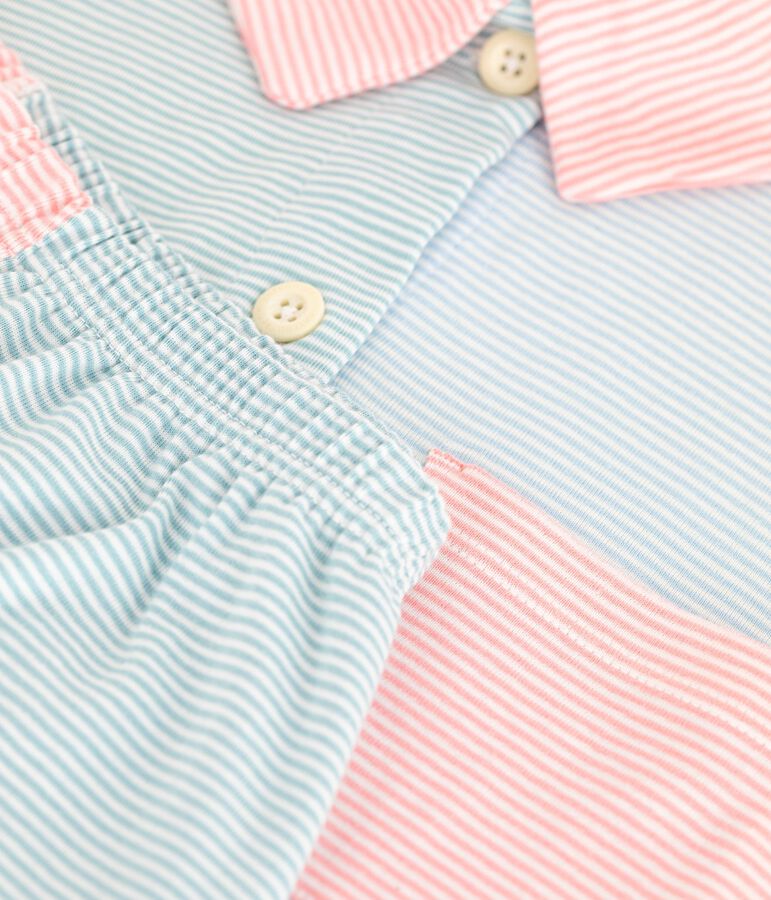 Pyjama short boutonn&eacute; femme en coton &agrave; rayures blanc MARSHMALLOW/blanc MULTICO